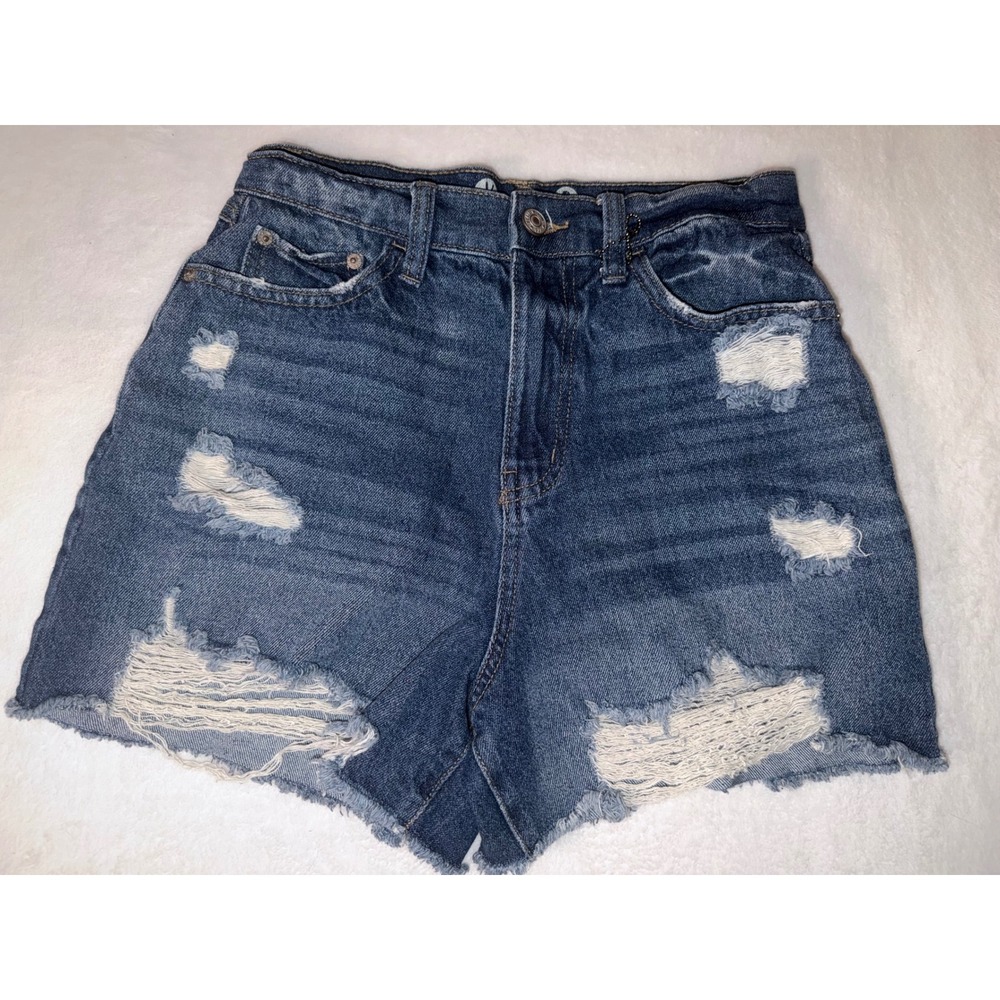 By Rewash Distressed High Waisted Denim Shorts Blue Size 5 27 Raw Hem Eco